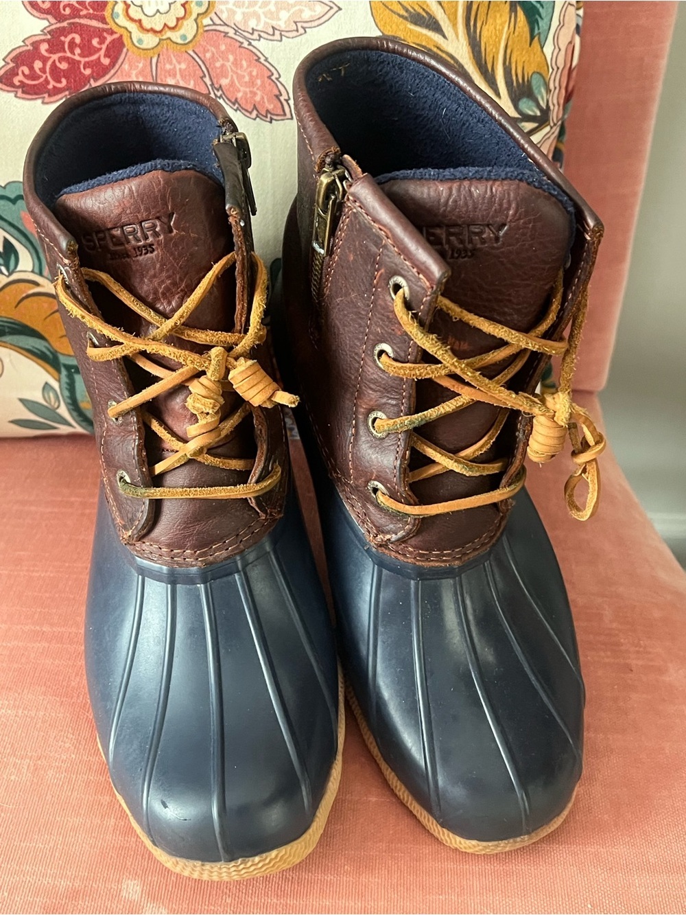 Sperry Brown Leather and Navy Duck Boot - Picture 2 of 12